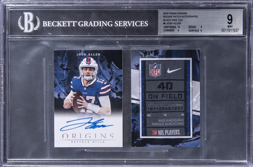 2018 Panini Origins Booklet #4 Josh Allen Signed Nike Tag Patch Rookie Card (#1/1) - BGS MINT 9/BGS 10